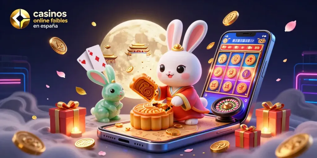 Explora casinos online fiables en España con un conejo chino y jackpots emocionantes en un entorno lunar.