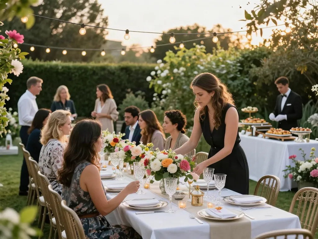 Event rentals showcasing elegant outdoor banquet setups in a garden.