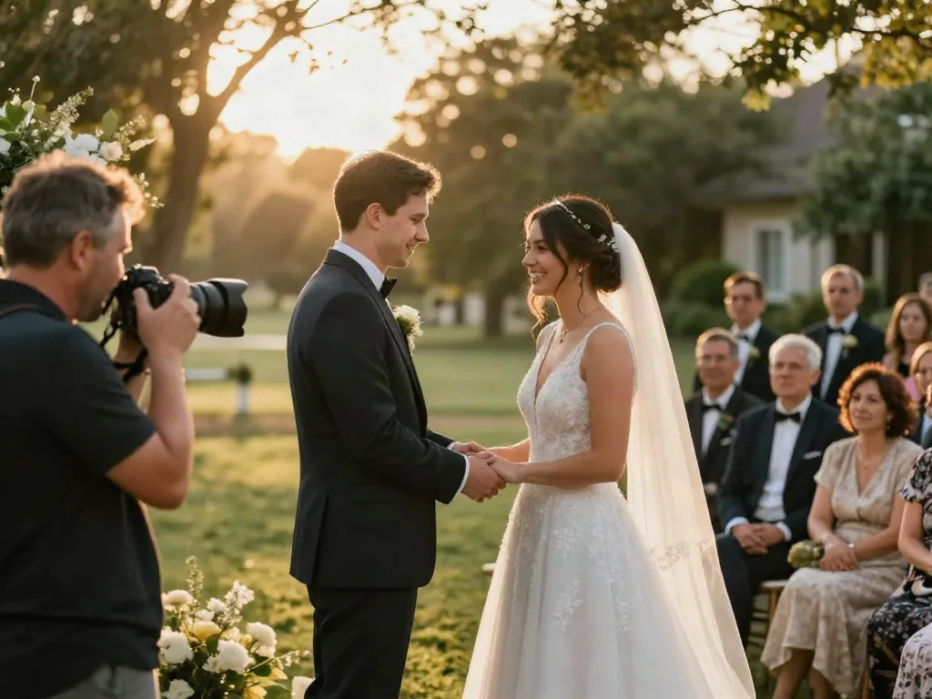 documentary wedding photographer in Dunedin capturing authentic moments during an outdoor wedding ceremony.