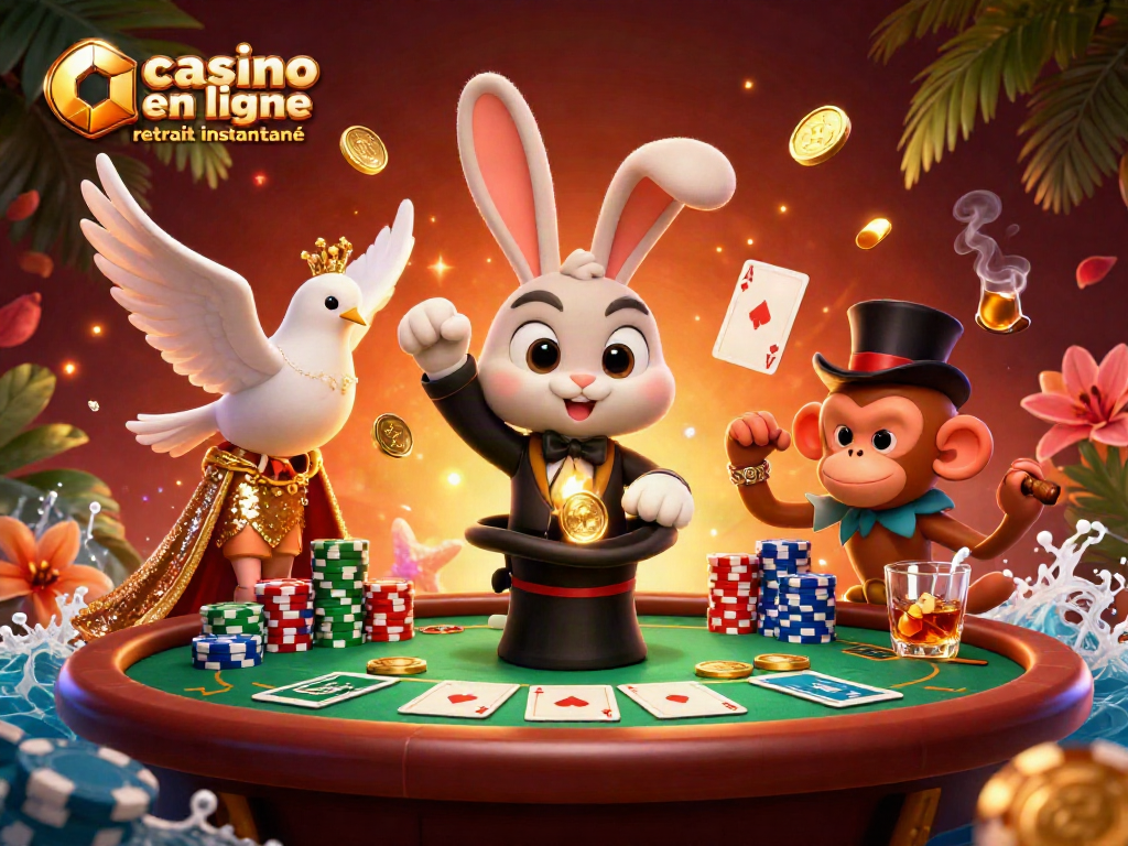 Jouer sur un casino en ligne retrait instantané avec un magicien, une colombe, et un singe.