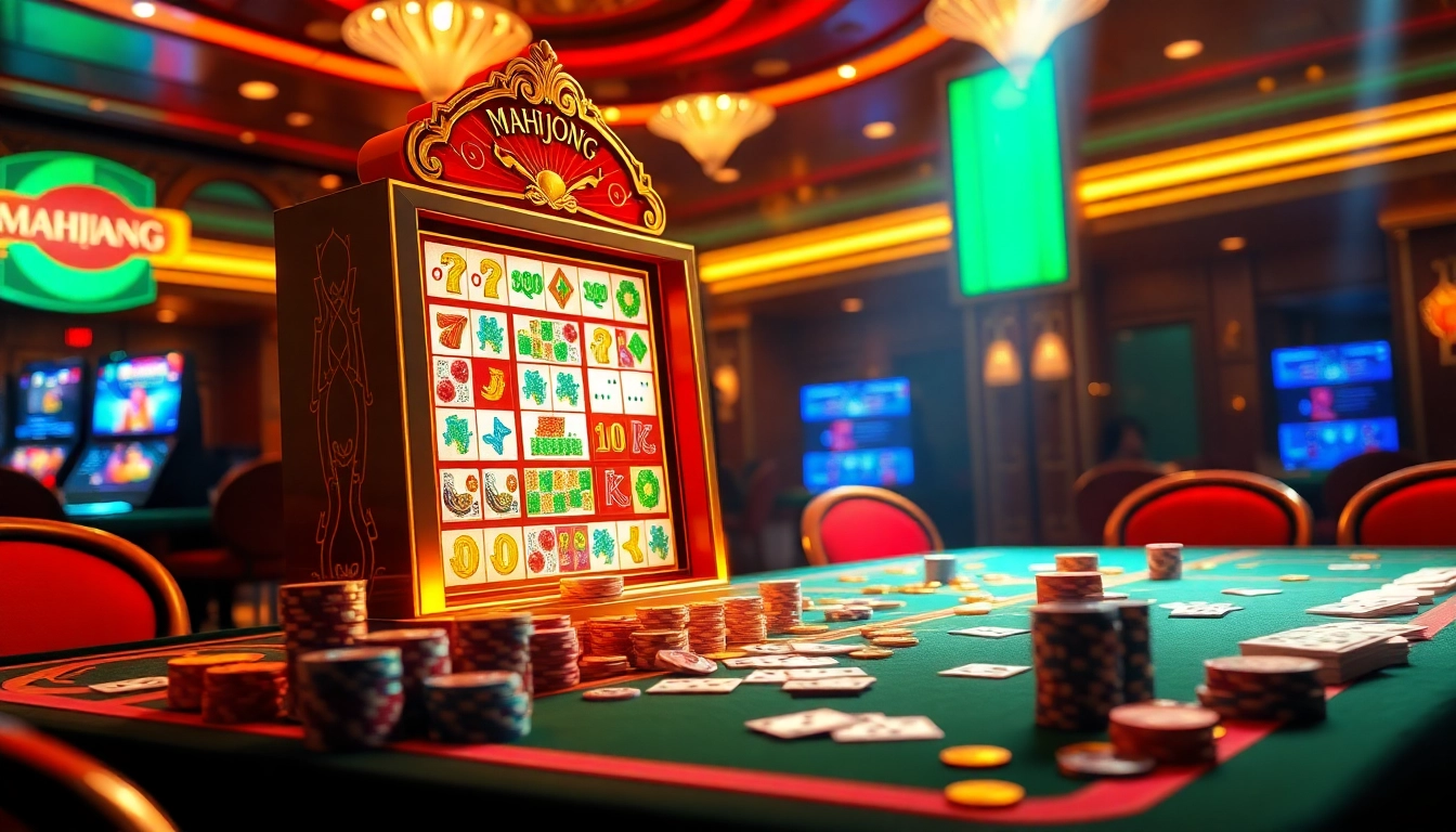 Experience excitement with the mahjong slot demo capturing the thrill of spinning reels in a glamorous casino.