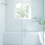 Show shower screens semi frameless in a modern bathroom, highlighting sleek design and bright atmosphere.